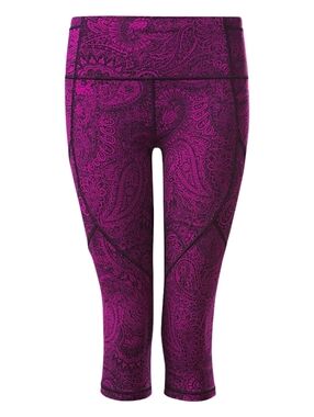 Lululemon Outrun Crop Leggings Fuchsia Paisley Mesh Panels Pockets 4